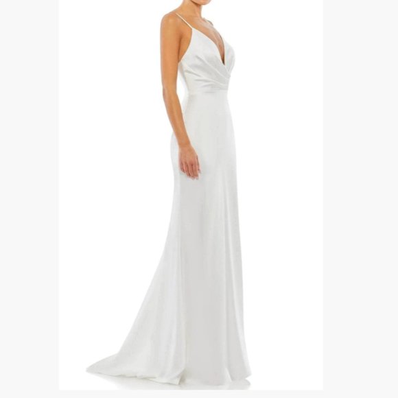 IEENA for Mac Duggal Sleeveless V Neck Spaghetti Strap Maxi Dress - White - 6 - Picture 11 of 11